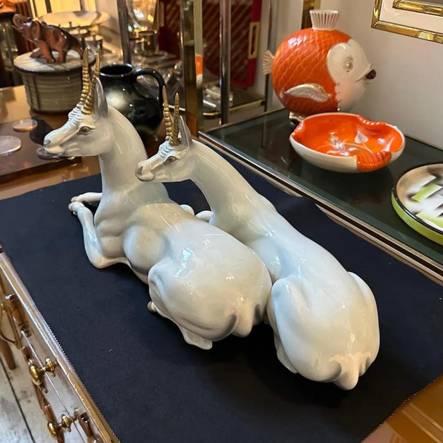 1950s Hand-Painted Ceramic Figure of Two Sitting Antelopes by Ronzan For Sale - Image 10 of 12