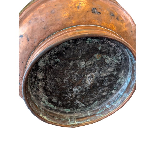 Antique French Copper and Brass Jardiniere With Crest and Lion Head Handles For Sale - Image 12 of 12