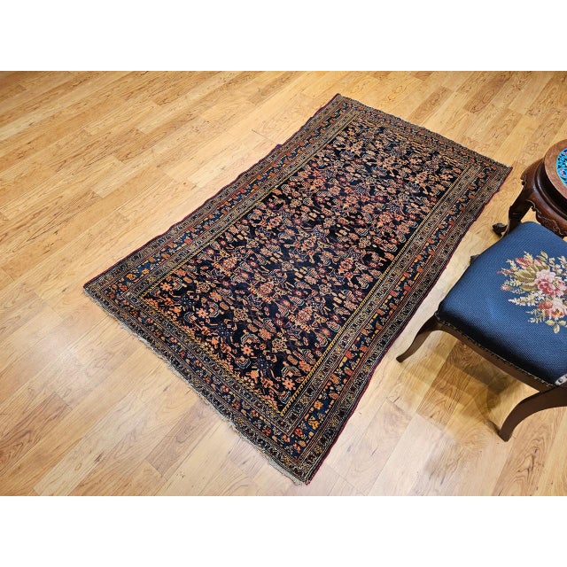 1900 - 1909 Antique Persian Senneh Area Rug, Hand-Knotted Wool, Allover Herati Pattern, Navy & Red, 4x6 For Sale - Image 5 of 18