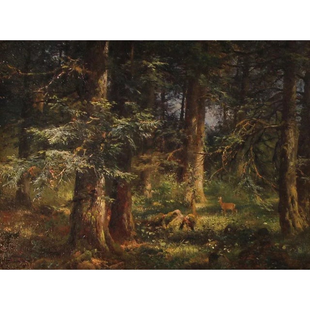 Anton Heinrich Dieffenbach, Deer in the Fir Forest, 1891, Oil on Wood, Framed For Sale - Image 6 of 6