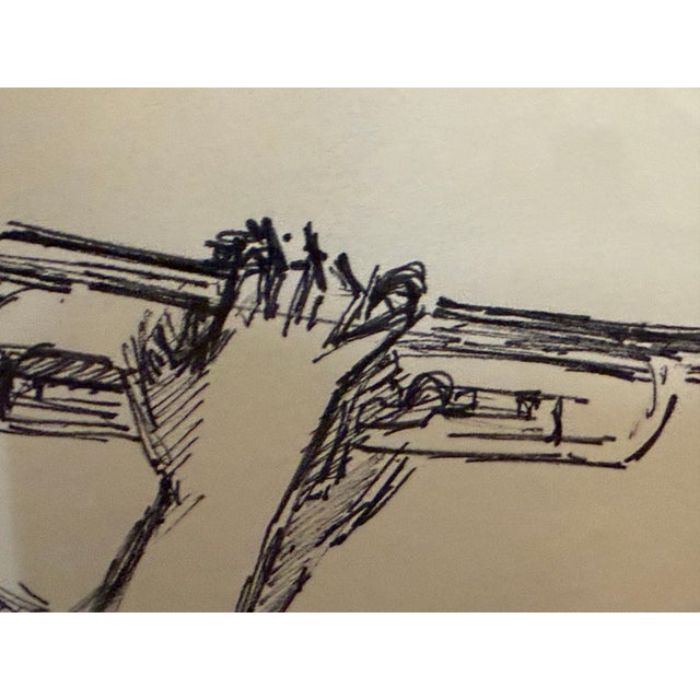 1960s Trumpet Player, Ink Drawing by Joan Carl Strauss For Sale - Image 5 of 7