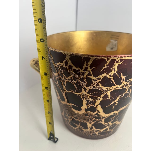 Vintage Italian Wine Red & Gold Splatter Ice Bucket, Hollywood Regency Glass Barware, Burgundy 24k Gold Decor Neiman Marcus Style For Sale - Image 17 of 17