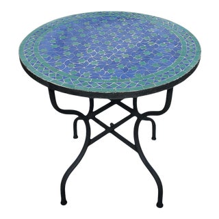 40" Moroccan Blue & Green Rafraf Mosaic Table For Sale