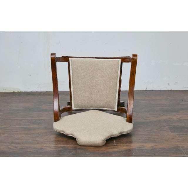 Italian 19th Century Walnut Curule Upholstered Armchair with Carved X-Form Base For Sale - Image 4 of 12