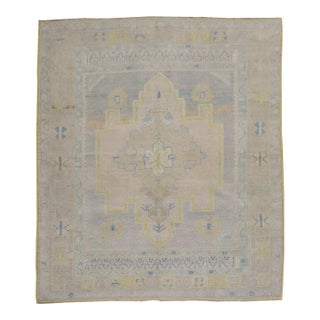 Square Vintage Turkish Oushak Rug - 6'1" x 7'2" For Sale