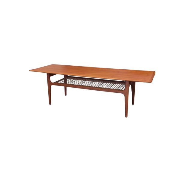 Danish Teak Coffee Table with Wicker Magazine Shelf from Trioh, 1960 For Sale - Image 4 of 16