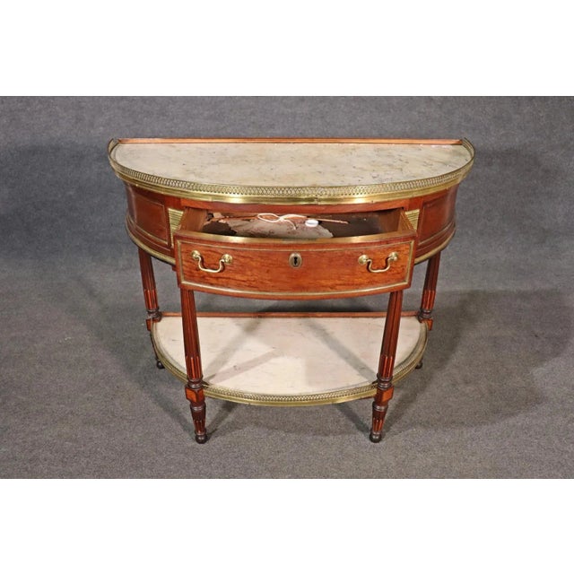 1900 - 1909 French Directoire Louis XVI Demilune Shape Marble Top Marble Top Console Table For Sale - Image 5 of 11