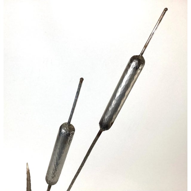 Silver Brutalist Steel Cattail Table Top Sculpture Signed For Sale - Image 8 of 13