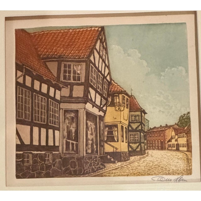 Late 20th Century Otto Holm - Sønderborg Street Scene, Hand-Colored Etching For Sale - Image 9 of 10
