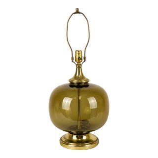 Mid 20th Century Mid Century Modern Olive Green Smoked Glass Lamp For Sale