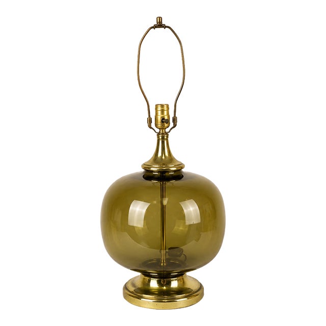Mid 20th Century Mid Century Modern Olive Green Smoked Glass Lamp For Sale