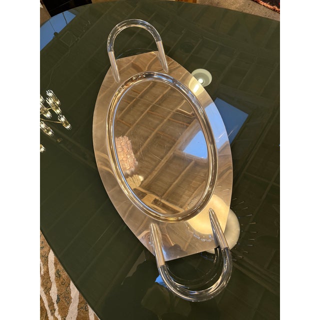 1970s Lucite and Polished Aluminum Oval Tray With Sculptural Handles, 1970s For Sale - Image 5 of 8