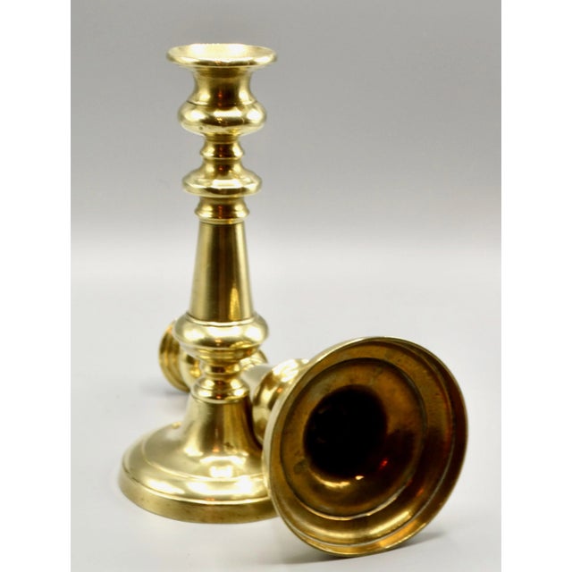 Metal Antique English Brass Candlesticks, a Pair For Sale - Image 7 of 7