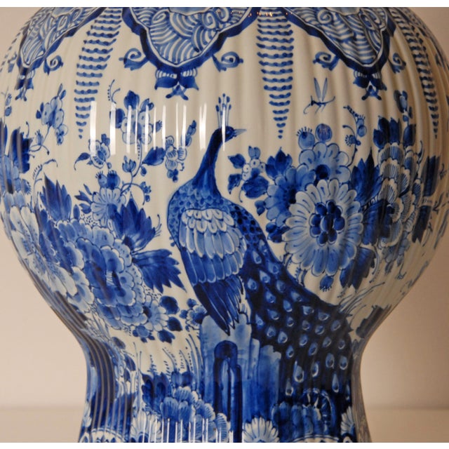 Royal Delft Vase Baluster Chinoiserie Peacock Blue and White Delftware For Sale - Image 14 of 14