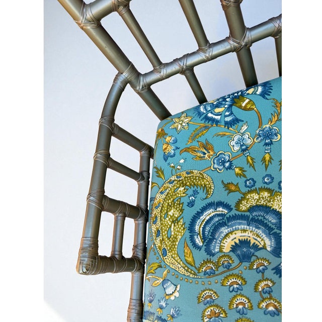 Vintage Hollywood Regency Chinoiserie Celadon Green Bamboo Arm Chairs - A Pair For Sale - Image 12 of 14
