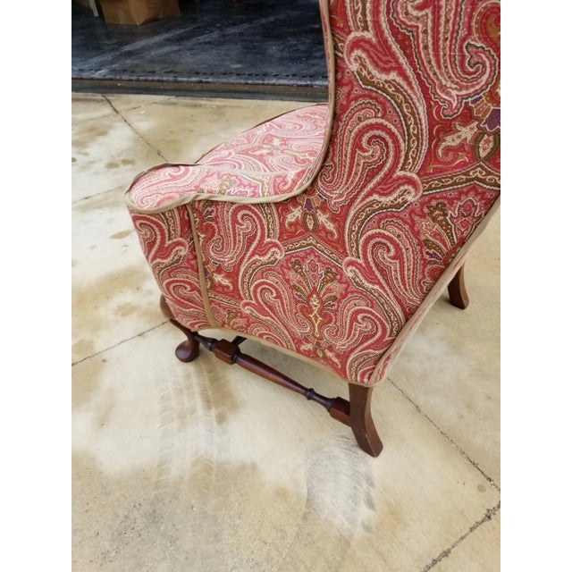 Red 1980s Paisley Slip Covered Wingback Chair For Sale - Image 8 of 10