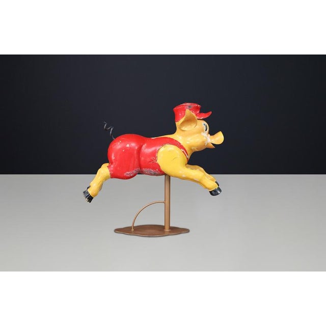 Wood Three Piglets Carousel Sculpture in Polychrome Wood attributed to Bernard Kindt, 1960s For Sale - Image 7 of 15