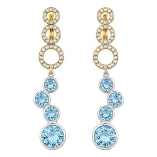 Drop Earrings With Natural Sky Blue Topaz, Silver, Gold, Pair For Sale