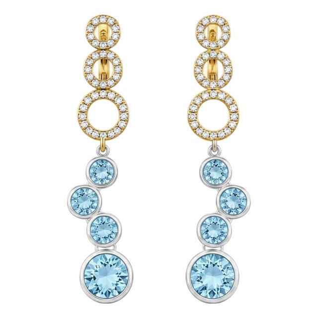 Drop Earrings With Natural Sky Blue Topaz, Silver, Gold, Pair For Sale