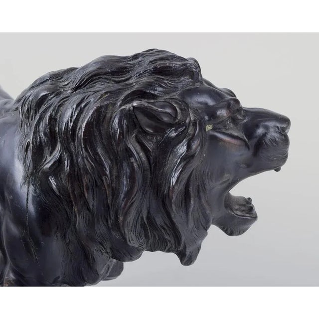 Early 20th Century Black Patinated Metal Roaring Male Lion Sculpture For Sale - Image 4 of 8