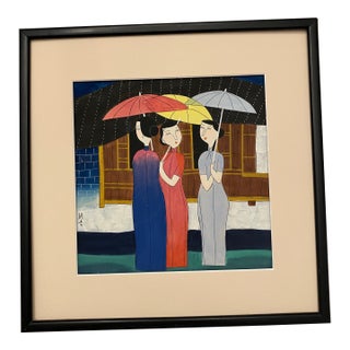 1960s Original Painting Signed Hu Yongkai, Framed For Sale