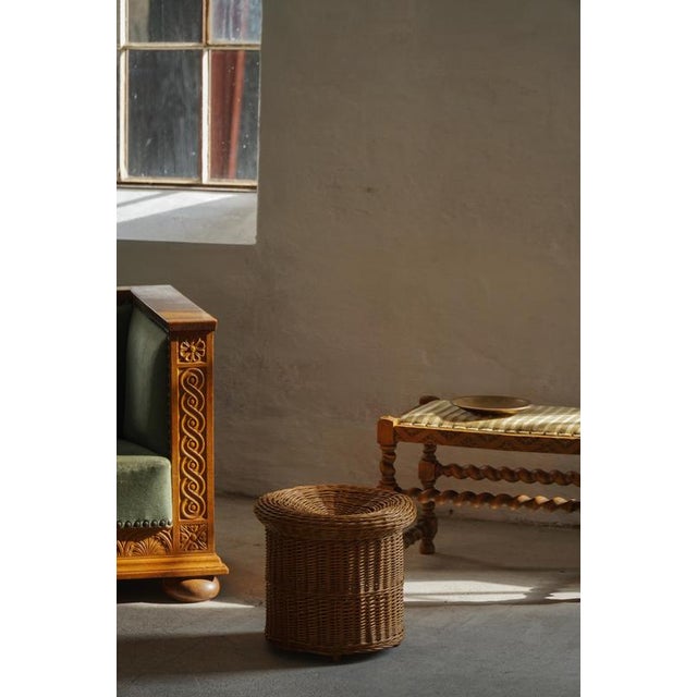 Wood Mid-Century French Bohemian Rattan Side Table or Stool, 1950s For Sale - Image 7 of 17