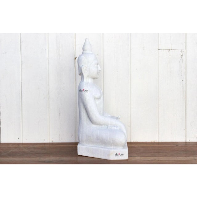 Tall Burmese Vayrasana Marble Buddha For Sale In Los Angeles - Image 6 of 13