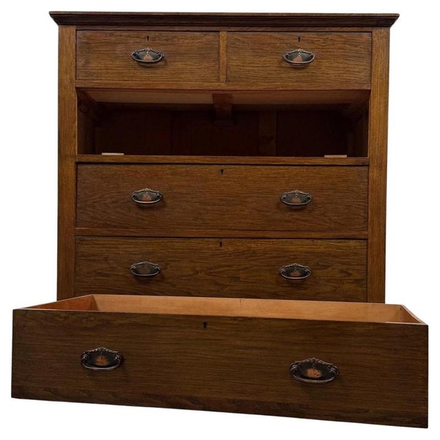 Early 20th Century Antique English Edwardian Oak Chest of Drawers For Sale - Image 3 of 12