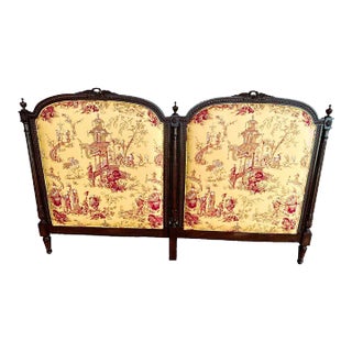 New Schumacher ‘Chinois’ Fabric on Antique Louis XVI King Size Mahogany Headboard For Sale