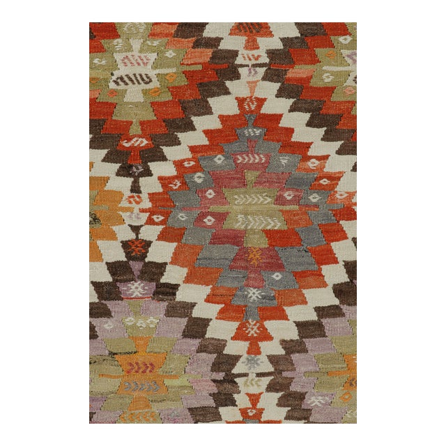 Vintage Mid-Century Denizli Diamond Yellow Multi-Color Wool Kilim Rug For Sale In New York - Image 6 of 7
