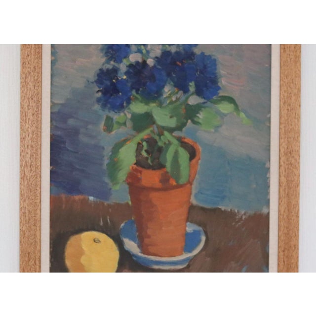 Olax, Blue Flower and Citrus, 1950s, Oil on Panel, Framed For Sale - Image 4 of 15