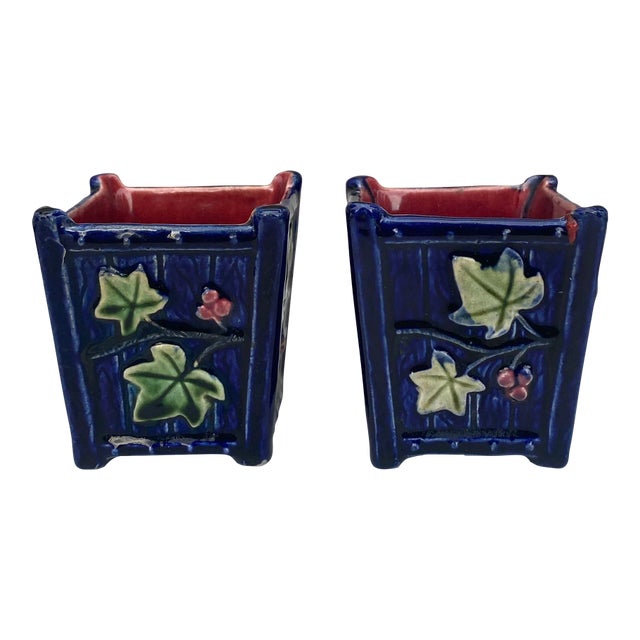 French Majolica Cache Pot , Circa 1890-A Pair For Sale