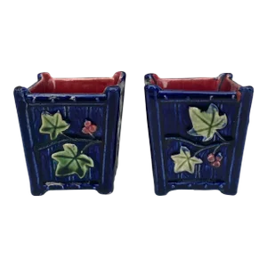 French Majolica Cache Pot , Circa 1890-A Pair
