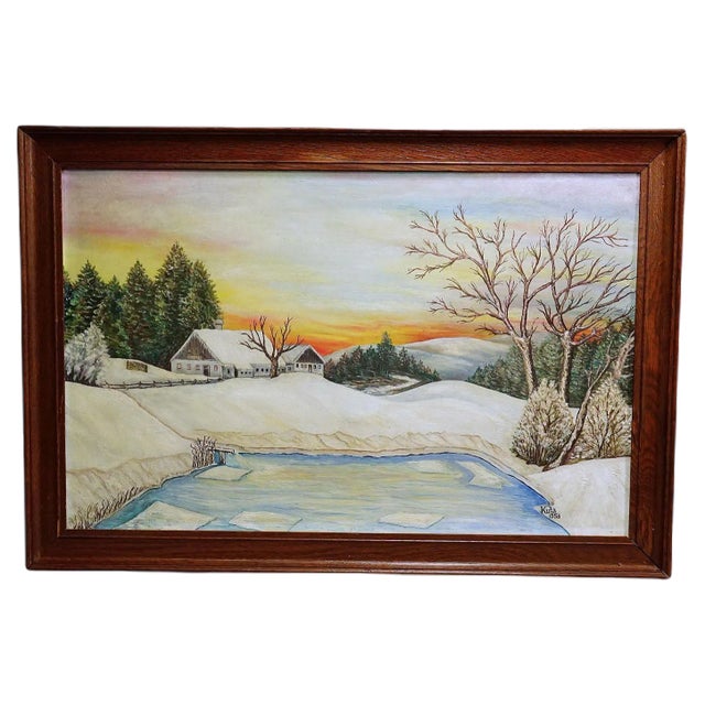 Kuta, Sunrise in a Winter Landscape in the Black Forest, 1950s, Oil on Canvas, Framed For Sale