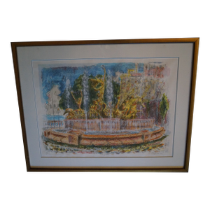 1990s Carmelo Sobrino Signed Numbered Versailles Fountain Serigraph