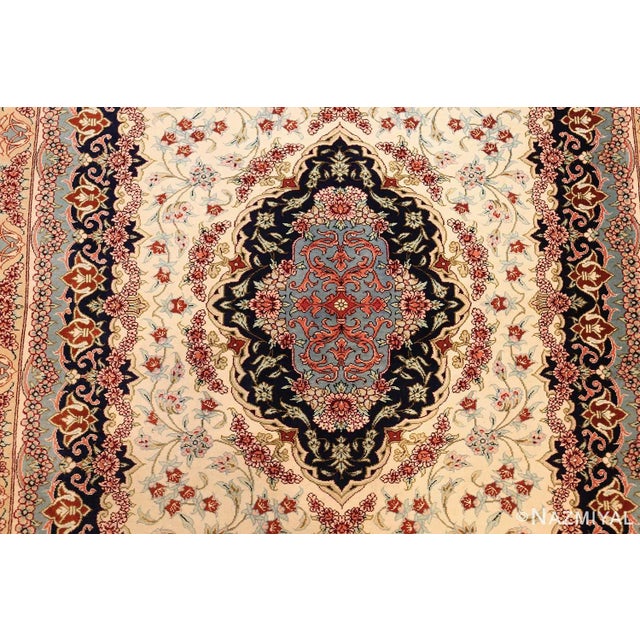 Late 20th Century Nazmiyal Collection Floral Scatter Ivory Persian Fine Silk Qum Area Rug For Sale - Image 5 of 8