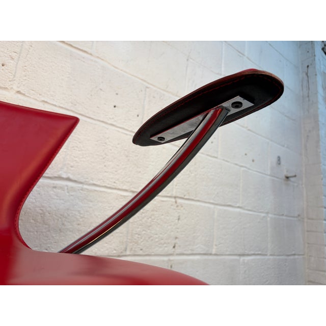 Pair of Contemporary Italian Chrome and Red Leather Barstools by Serico For Sale - Image 11 of 12
