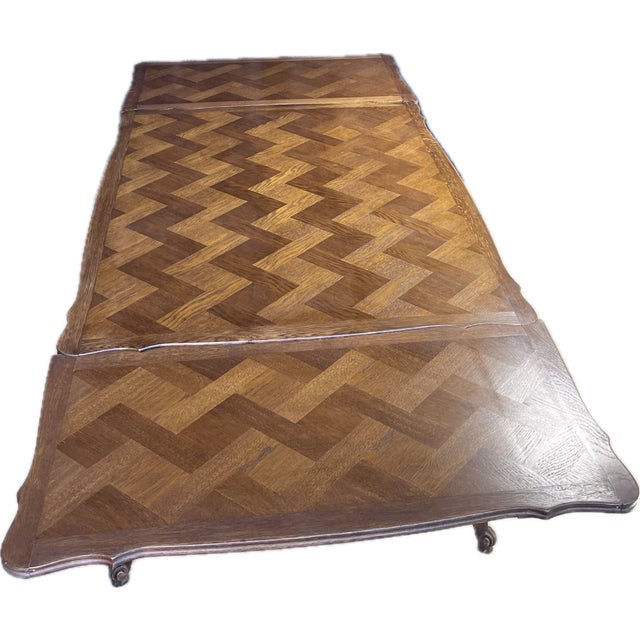 1950s Country French Oak Retractable Dining Table With a Marquetry Top For Sale - Image 11 of 12