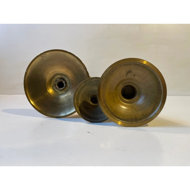 Mid-Century Modern Vintage Scandinavian Brass Candlesticks, 1970s, Set of 3 For Sale - Image 3 of 7