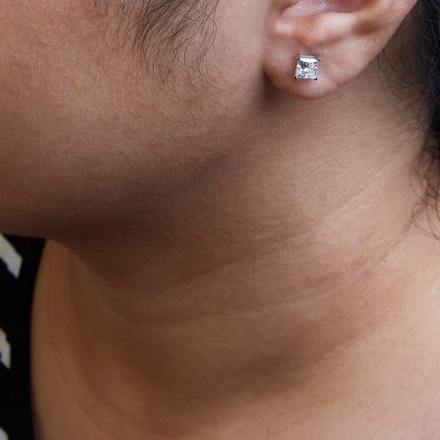 Early 21st Century 14K White Gold 1 1/2 Cttw Clarity Enhanced Princess Cut Diamond Solitaire Stud Earrings (I-J Color, I1-I2 Clarity) For Sale - Image 5 of 6