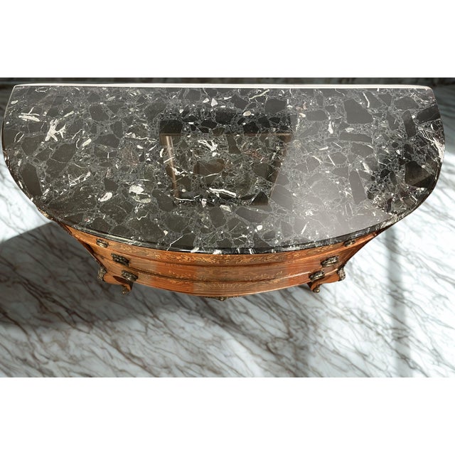 French Mid 20th Century Marble Top Three Drawer Floral Motif Commode For Sale - Image 3 of 11