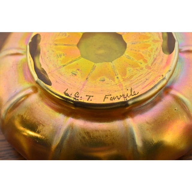 Gold Louis Comfort Tiffany Favrile Iridescent Art Glass Scalloped Bowl For Sale - Image 8 of 10
