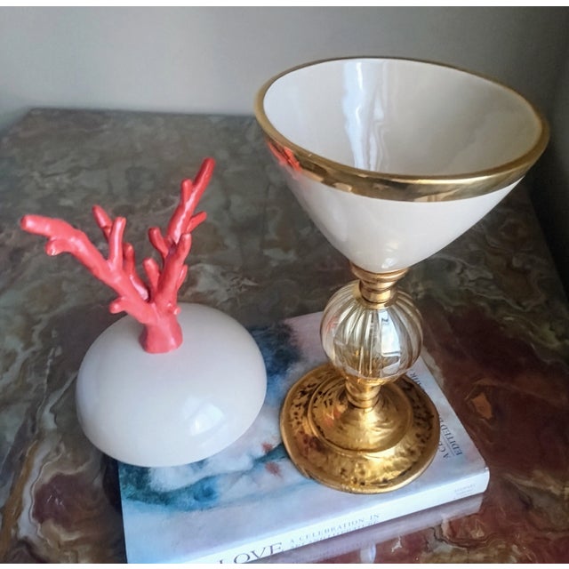 Hermès One-of-a-Kind Red Coral, Murano Glass, Gold-Plated Metal Tall Decorative Box France For Sale - Image 4 of 14