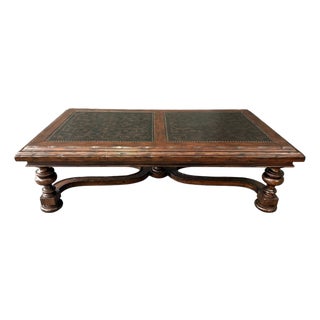 Bernhardt Coffee Table With Decorated Top and Wooden Base For Sale