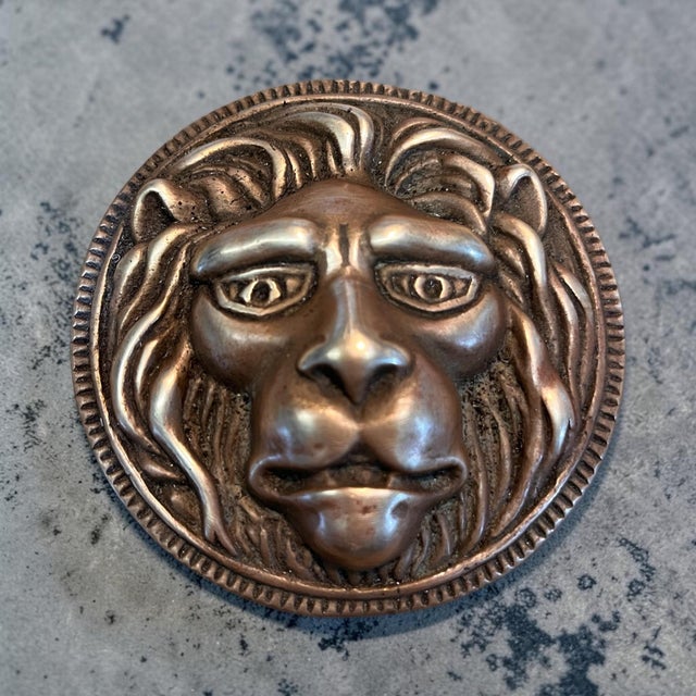 Late 20th Century Pair of Vintage Cast Bronze Lion Head Paperweights For Sale - Image 5 of 10