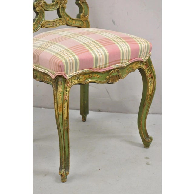 Early 20th Century Antique Italian Venetian Green Floral Hand Painted Dining Side Chairs - Set of 4 For Sale - Image 5 of 12