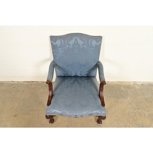 1990s Kittinger Chippendale Carved Mahogany Open Arm Library Chair For Sale - Image 5 of 16