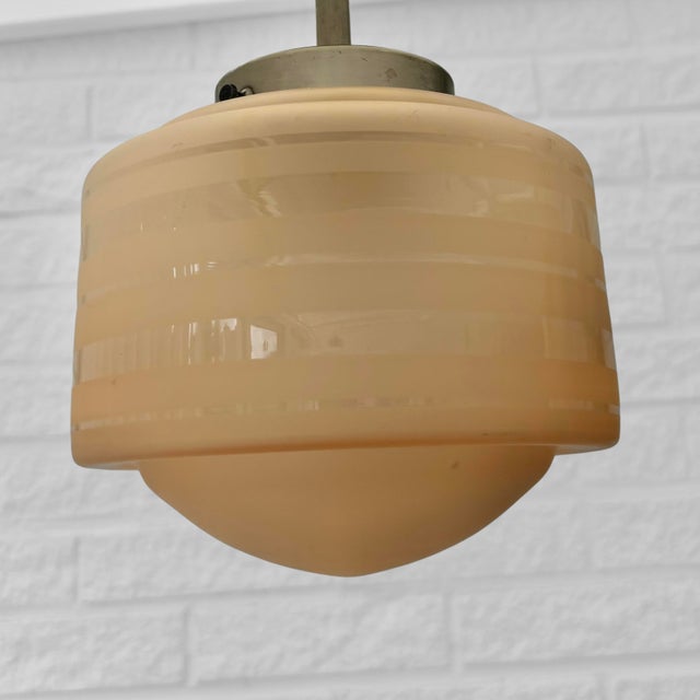 1930s Scandinavian Modern Pendant Lamp in Havana Glass and Steel, Sweden, 1930s For Sale - Image 5 of 8
