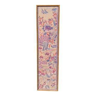 1970s Pink Chinoiserie Framed Peacock Silk For Sale