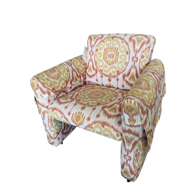 Vintage Pair of Upholstered Ikat Armchairs For Sale - Image 9 of 9
